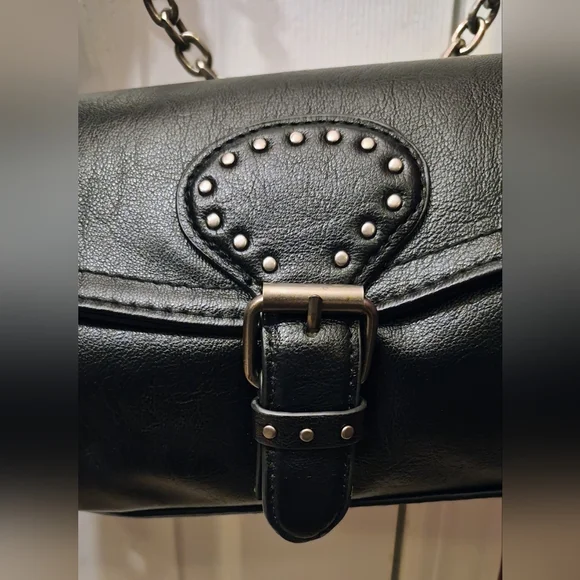 NWT Steve Madden BBRONX Satchel - Black Moto Studded Bag with Chain - Picture 2 of 15